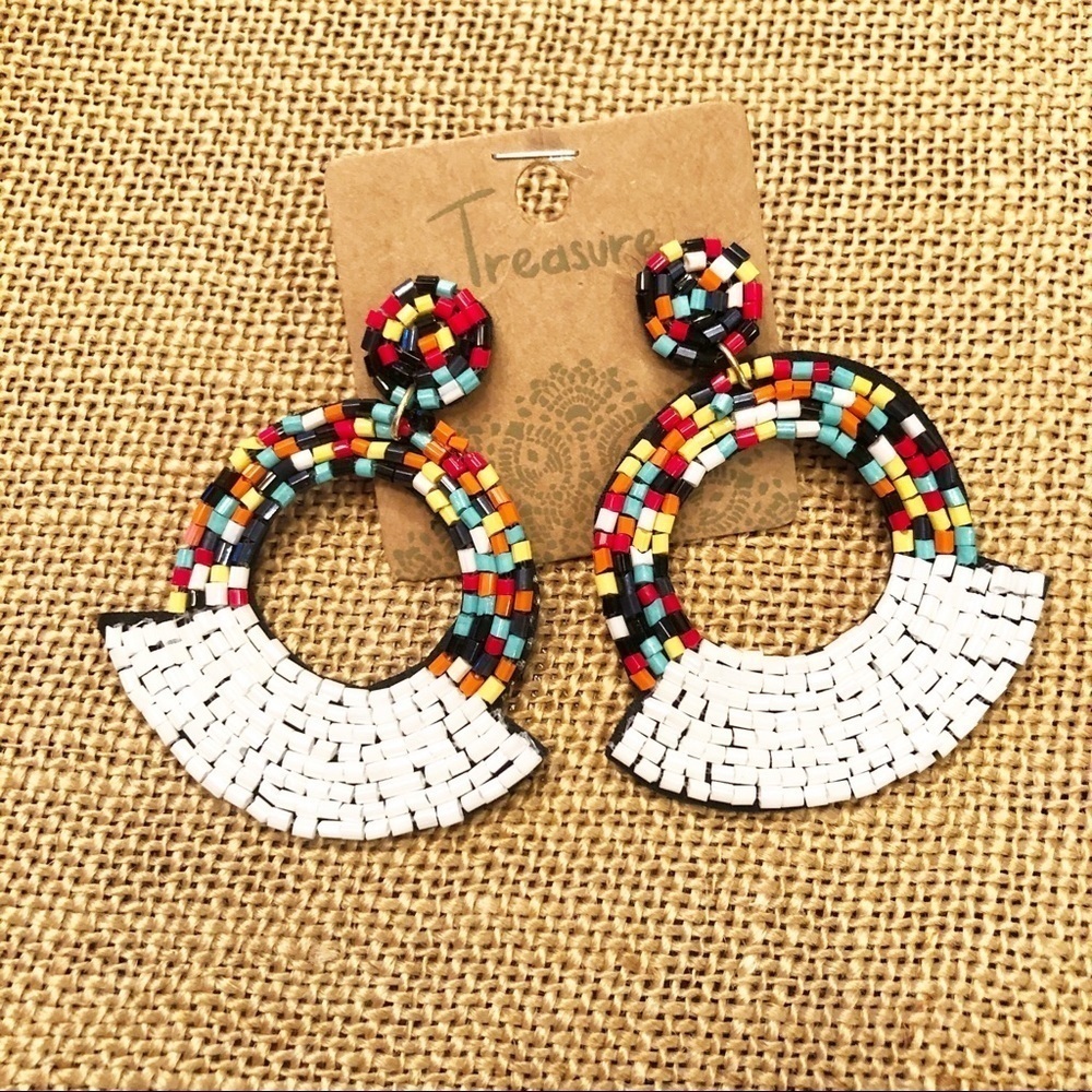 Beaded Bright Statement Earrings Lightweight NWT